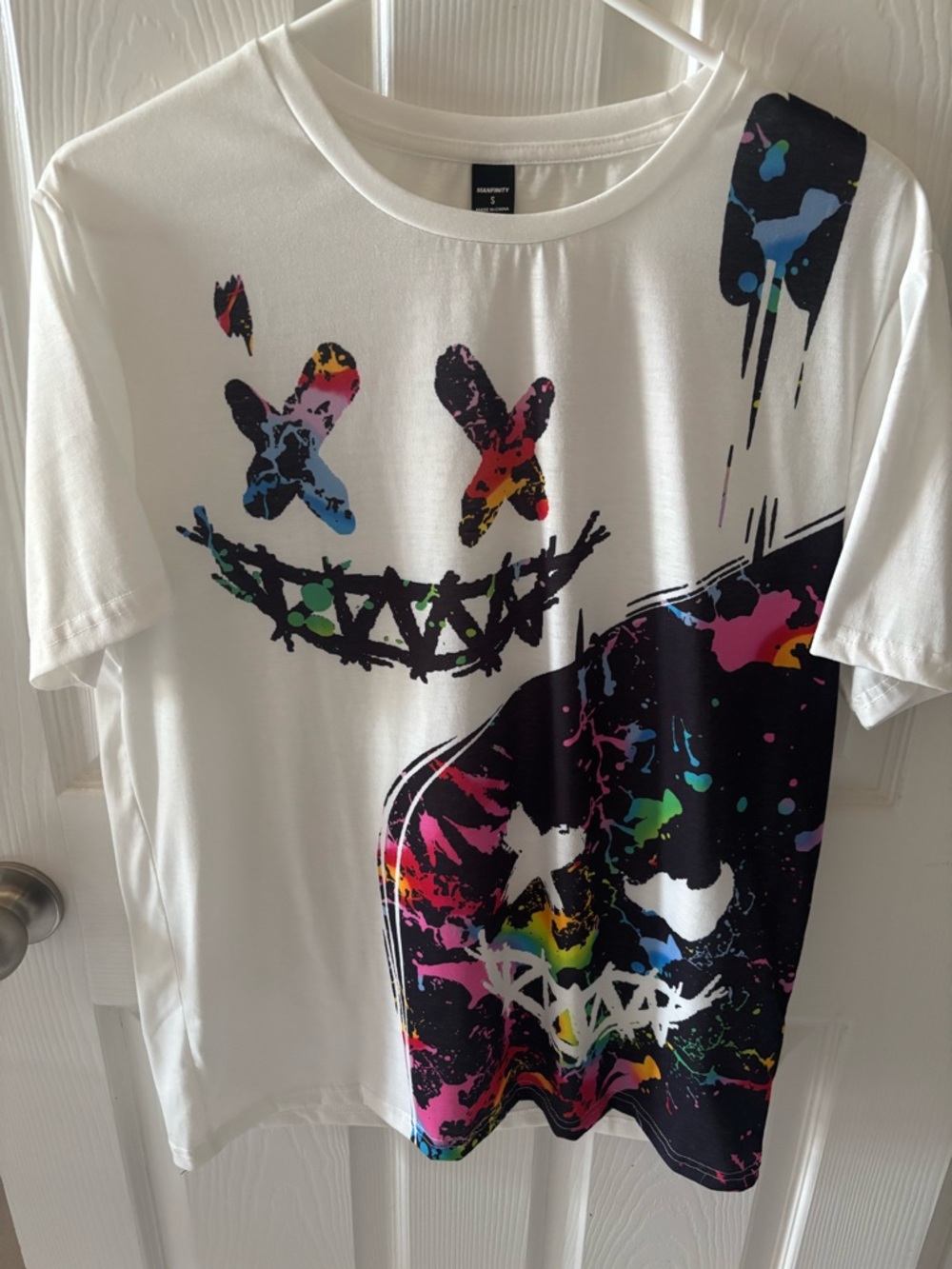 NFINITY White Short Sleeve Tee with Multicolor Splash Graphic